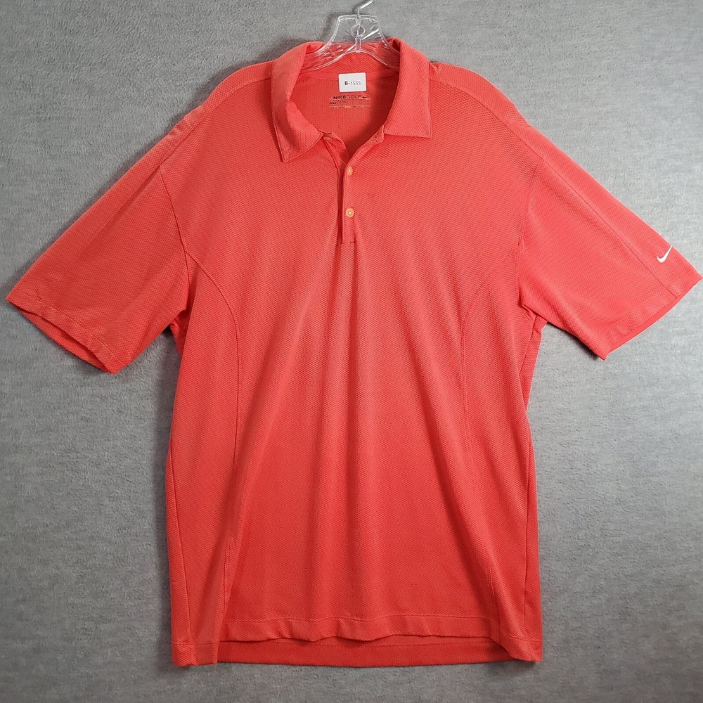 Nike Golf Men Polo Shirt XL Orange Swoosh Logo Fit Dry Short Sleeve‎ Collar